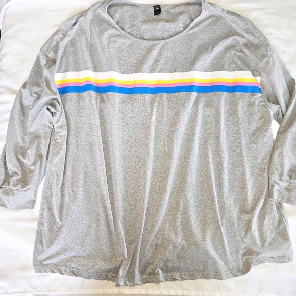 Shein Curve Plus Size 2XL Long Sleeve Top - Gray Colorblock Striped - Picture 1 of 3